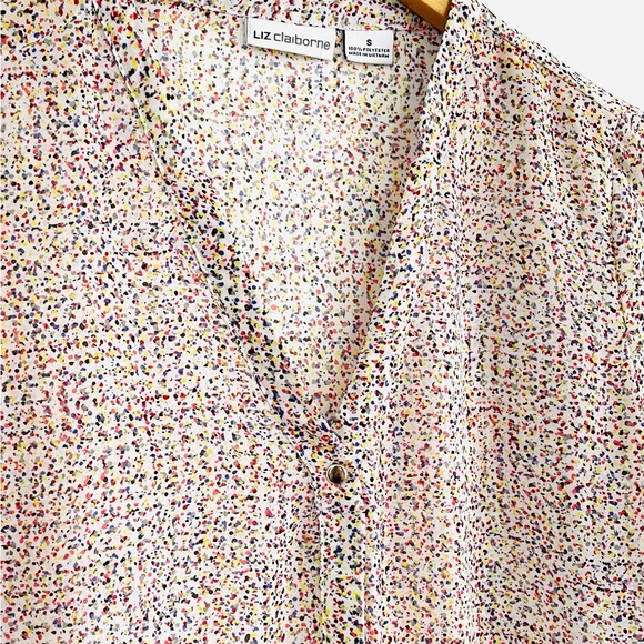 Liz Claiborne Women’s Size S Blouse Multicolor Long Sleeve V Neck Polyester - Picture 9 of 10